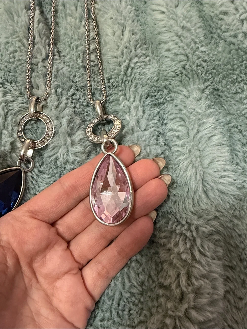 Elegant Teardrop Pendant Necklaces - Blue and Pink (2 pack)